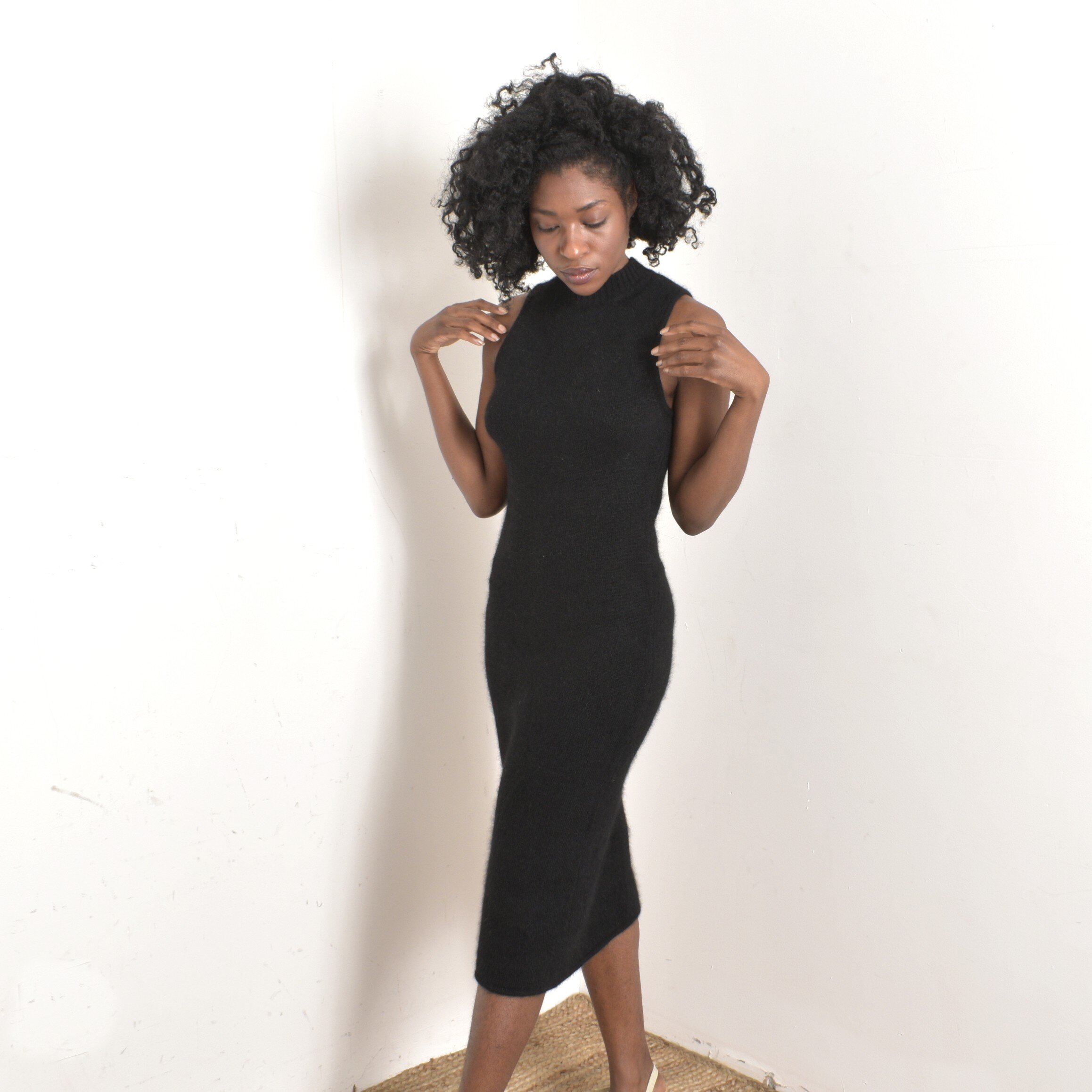 90s Navy Striped BodyCon Dress S M La Poubelle Vintage